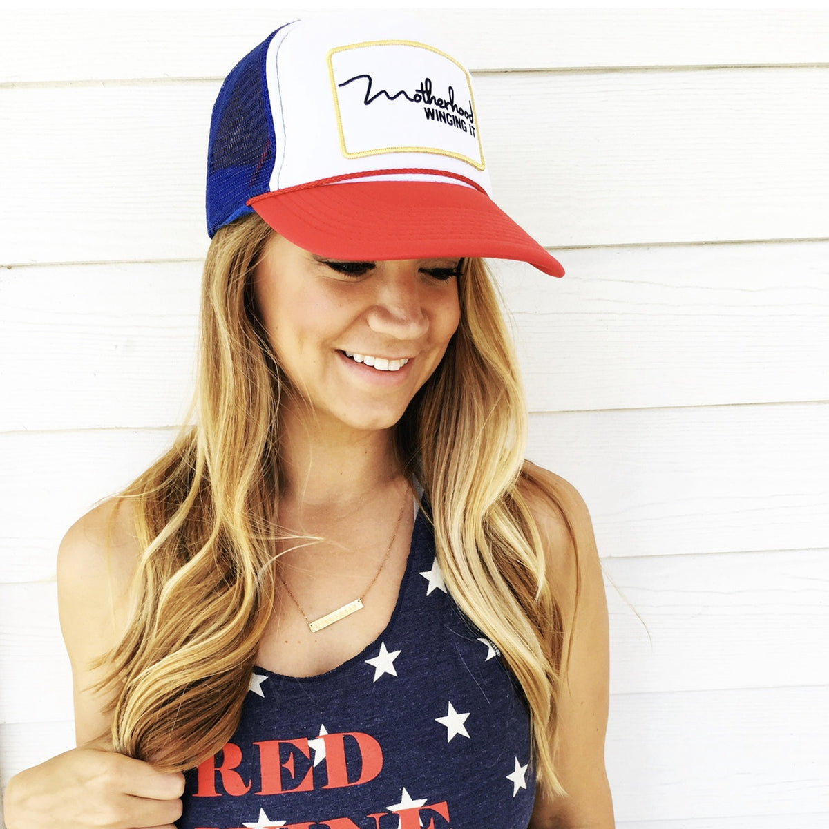 Motherhood Winging It™ Trucker Hat – Red, White & Blue