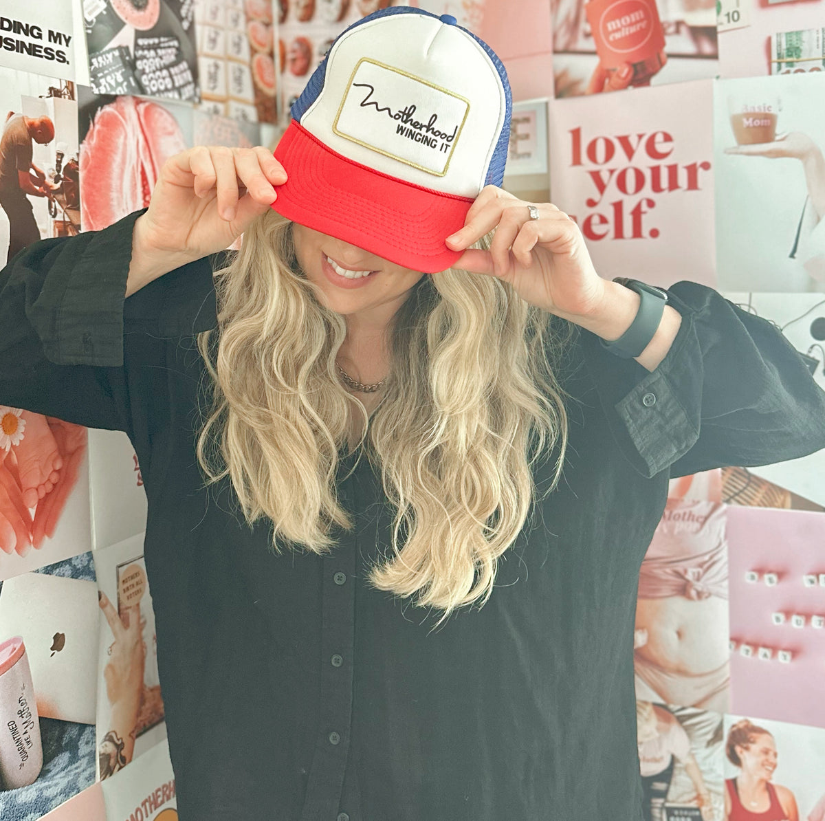 Motherhood Winging It™ Trucker Hat – Red, White & Blue