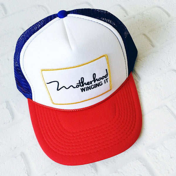 "Motherhood Winging It®" Trucker Hat - Limited Edition #REDWHITEANDWINGINGIT - Mom Culture