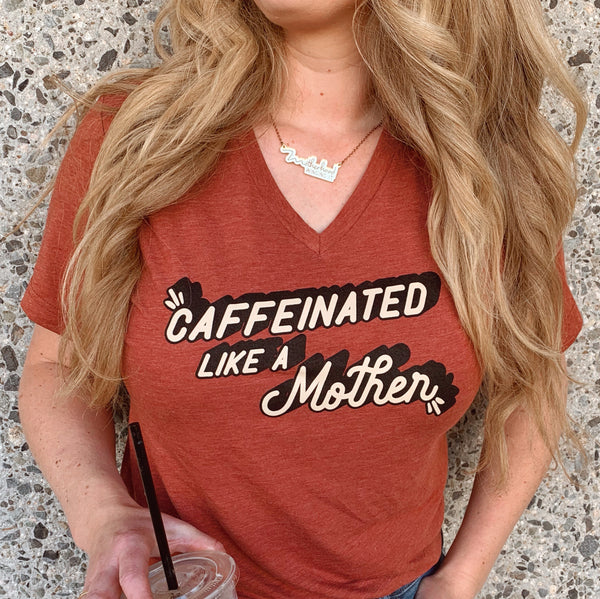 "Caffeinated Like A Mother©" Tri-blend V-Neck Tee - Mom Culture