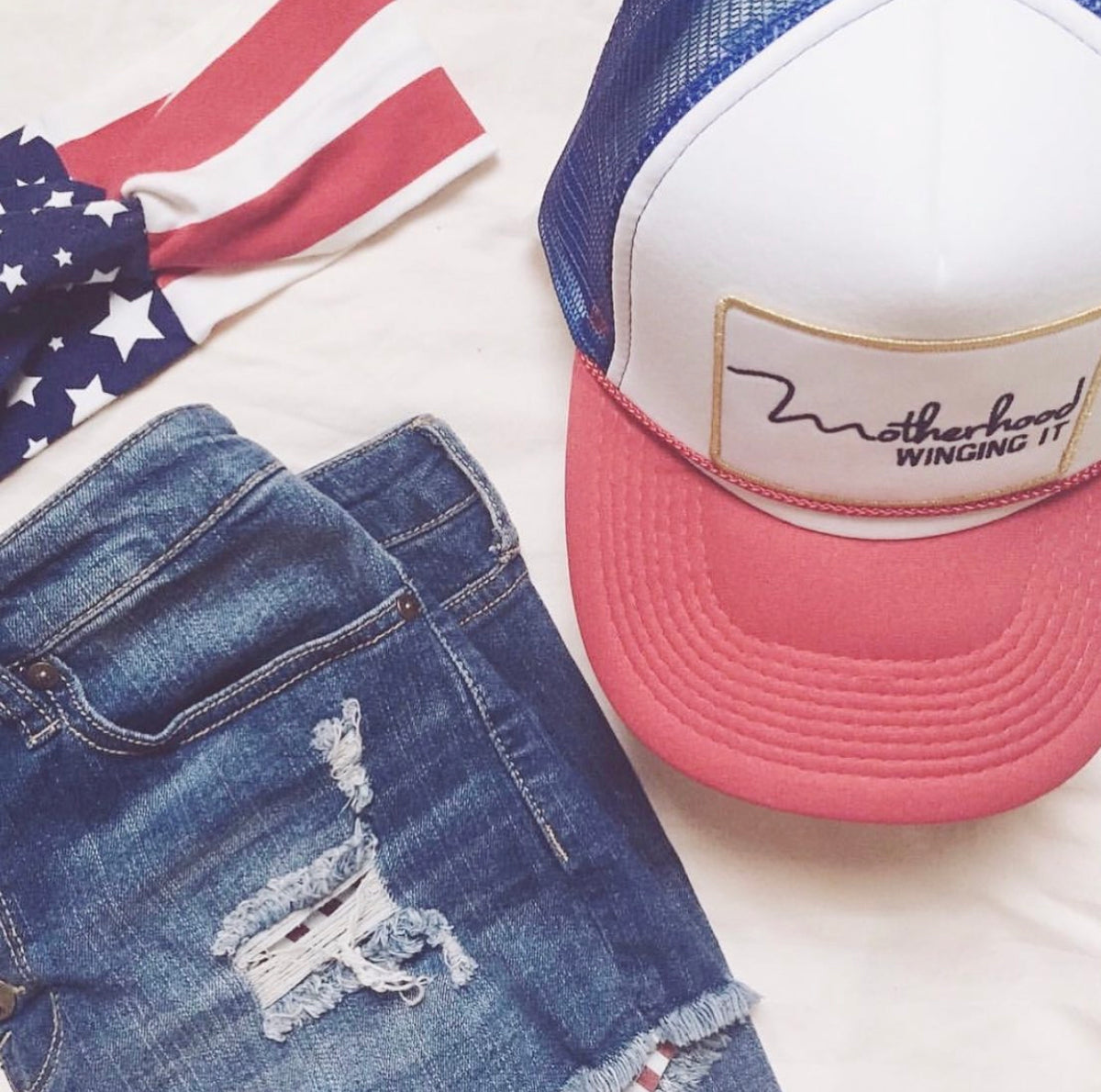 Motherhood Winging It™ Trucker Hat – Red, White & Blue
